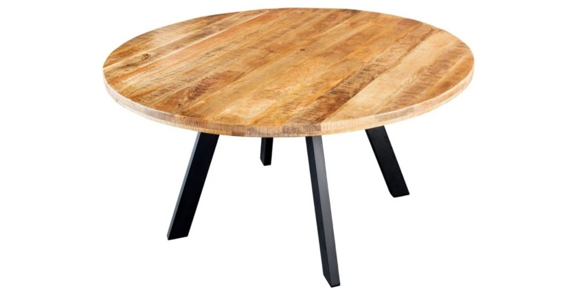 Table de salle à manger LODEN – Bois massif et métal – 140 cm – Ronde – Style industriel