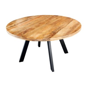 Table de salle à manger LODEN – Bois massif et métal – 140 cm – Ronde – Style industriel