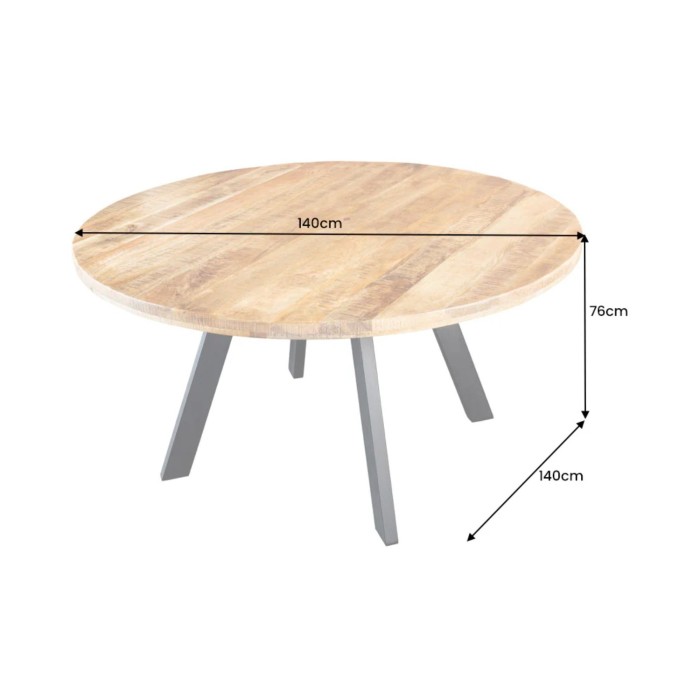 Eettafel LODEN - Massief hout en metaal - 140 cm - Rond - Industriële stijl