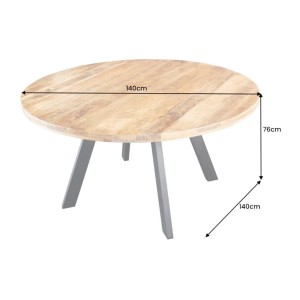 Table de salle à manger LODEN – Bois massif et métal – 140 cm – Ronde – Style industriel