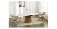Table LUMEA – Céramique effet marbre blanc et bois – 160-200 cm – Extensible – Forme ovale