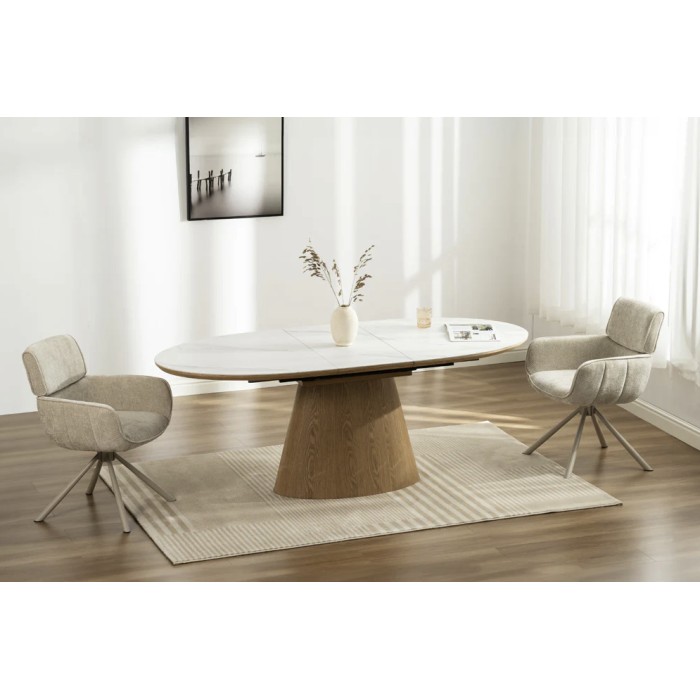 Table LUMEA 160cm extensible ovale blanche mise en situation