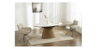 Table LUMEA – Céramique effet marbre blanc et bois – 160-200 cm – Extensible – Forme ovale
