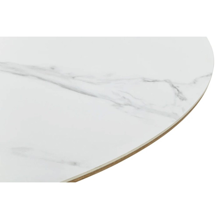 Table LUMEA – Effetto marmo bianco ceramico e legno – 160-200 cm – Estensibile – Forma ovale