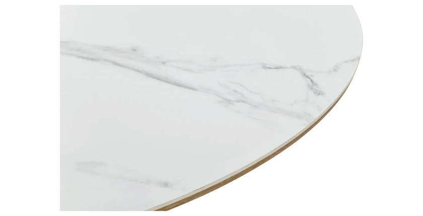 Table LUMEA – Céramique effet marbre blanc et bois – 160-200 cm – Extensible – Forme ovale
