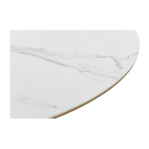 Table LUMEA – Céramique effet marbre blanc et bois – 160-200 cm – Extensible – Forme ovale