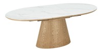 Table LUMEA – Céramique effet marbre blanc et bois – 160-200 cm – Extensible – Forme ovale