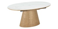 Table LUMEA – Céramique effet marbre blanc et bois – 160-200 cm – Extensible – Forme ovale