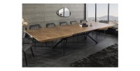 Table de salle à manger RADIAM – MDF plaqué noyer foncé et métal – 200-320 cm – Extensible