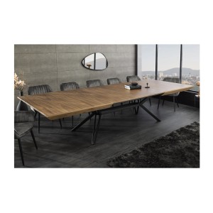 Table de salle à manger RADIAM – MDF plaqué noyer foncé et métal – 200-320 cm – Extensible