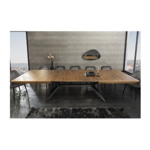 Table de salle à manger RADIAM – MDF plaqué noyer foncé et métal – 200-320 cm – Extensible