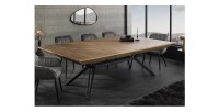 Table de salle à manger RADIAM – MDF plaqué noyer foncé et métal – 200-320 cm – Extensible
