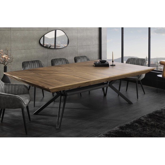 Eettafel RADIAM - Donker notenhout gefineerd MDF en metaal - 200-320 cm - Uitschuifbaar