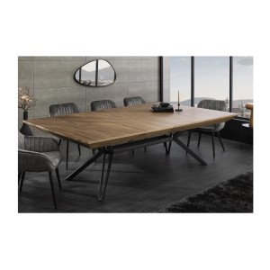Table de salle à manger RADIAM – MDF plaqué noyer foncé et métal – 200-320 cm – Extensible