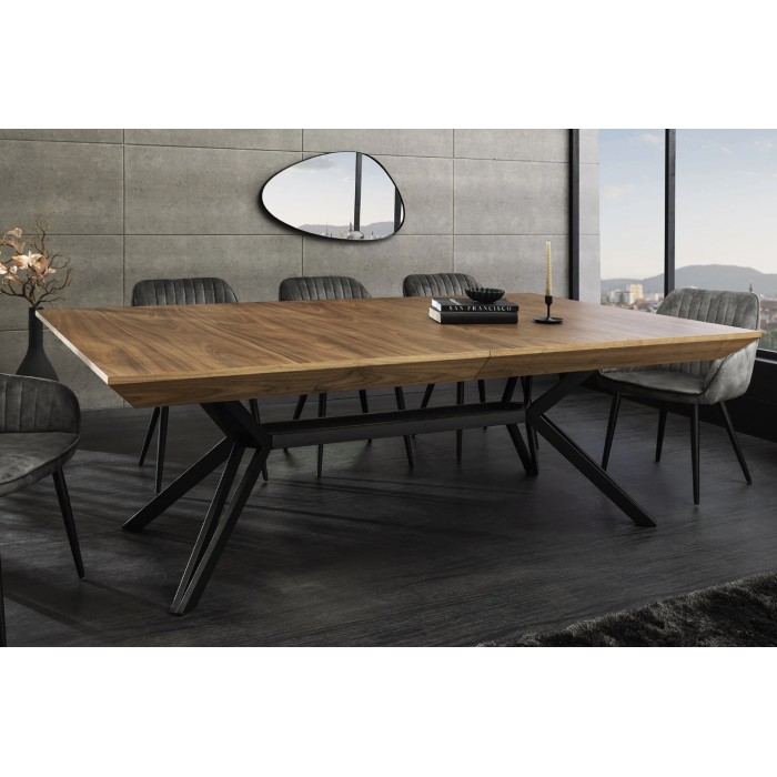 Eettafel RADIAM - Donker notenhout gefineerd MDF en metaal - 200-320 cm - Uitschuifbaar