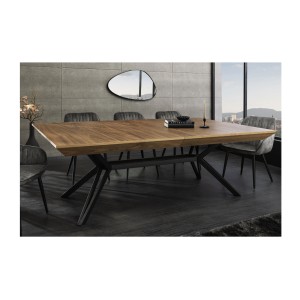 Table de salle à manger RADIAM – MDF plaqué noyer foncé et métal – 200-320 cm – Extensible