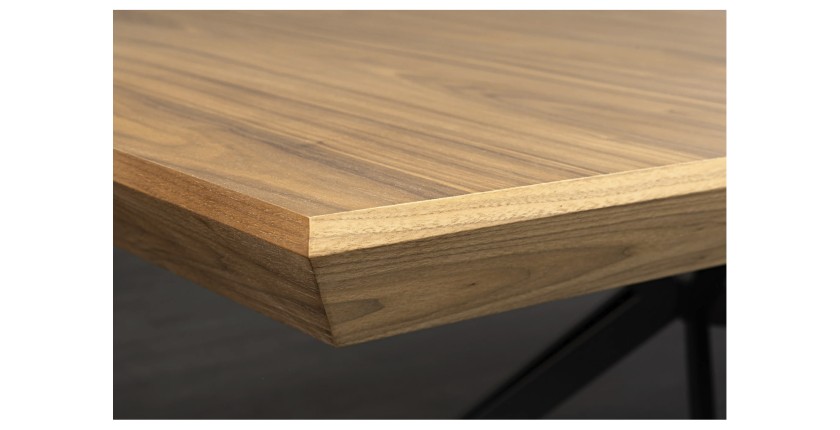 Table de salle à manger RADIAM – MDF plaqué noyer foncé et métal – 200-320 cm – Extensible