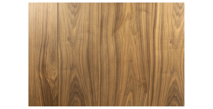 Table de salle à manger RADIAM – MDF plaqué noyer foncé et métal – 200-320 cm – Extensible