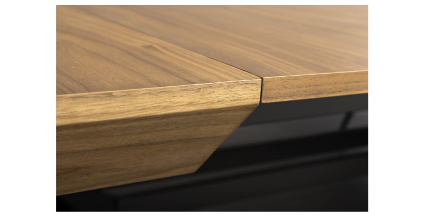 Table de salle à manger RADIAM – MDF plaqué noyer foncé et métal – 200-320 cm – Extensible