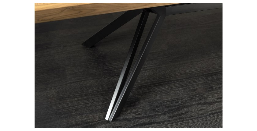 Table de salle à manger RADIAM – MDF plaqué noyer foncé et métal – 200-320 cm – Extensible