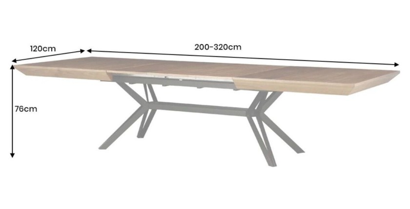 Table de salle à manger RADIAM – MDF plaqué noyer foncé et métal – 200-320 cm – Extensible