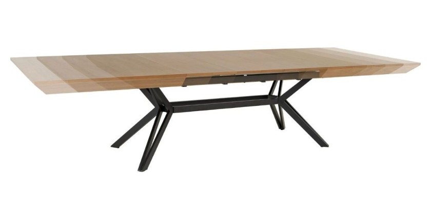 Table de salle à manger RADIAM – MDF plaqué noyer foncé et métal – 200-320 cm – Extensible