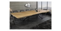 Table de salle à manger RADIAM – MDF plaqué noyer clair et métal – 200-320 cm – Extensible
