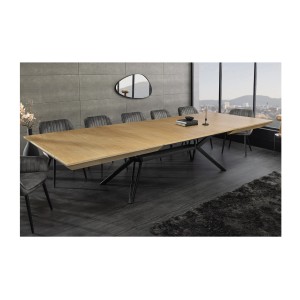 Table de salle à manger RADIAM – MDF plaqué noyer clair et métal – 200-320 cm – Extensible