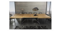 Table de salle à manger RADIAM – MDF plaqué noyer clair et métal – 200-320 cm – Extensible
