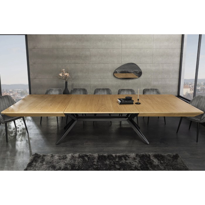 Eettafel RADIAM – MDF met licht notenhoutfineer en metaal – 200-320 cm – Uitschuifbaar