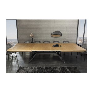 Table de salle à manger RADIAM – MDF plaqué noyer clair et métal – 200-320 cm – Extensible