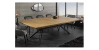 Table de salle à manger RADIAM – MDF plaqué noyer clair et métal – 200-320 cm – Extensible