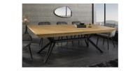 Table de salle à manger RADIAM – MDF plaqué noyer clair et métal – 200-320 cm – Extensible