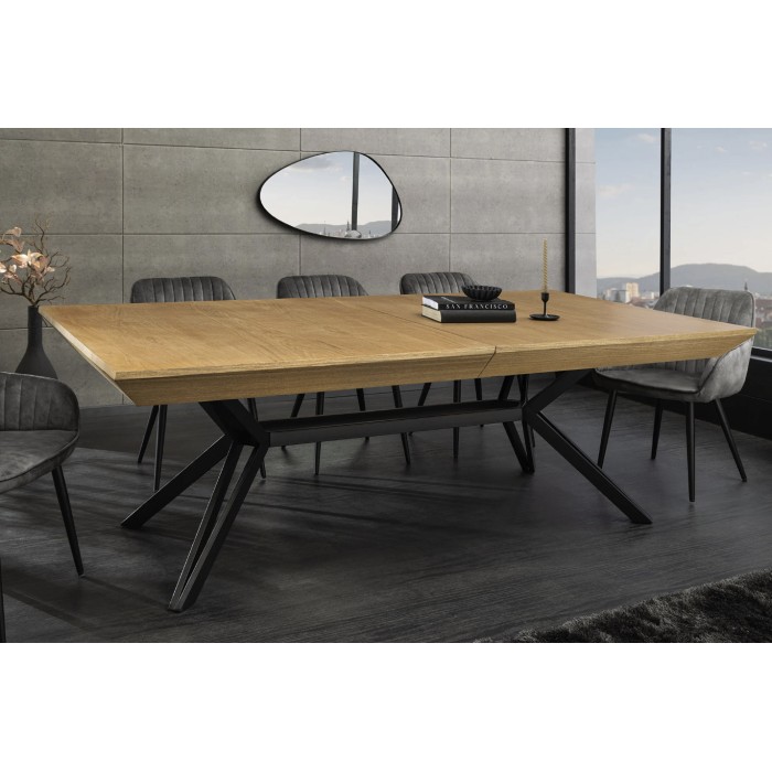 Eettafel RADIAM – MDF met licht notenhoutfineer en metaal – 200-320 cm – Uitschuifbaar