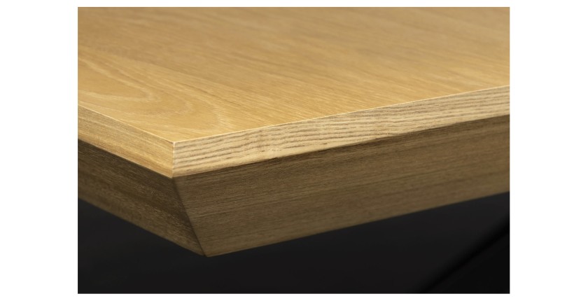 Table de salle à manger RADIAM – MDF plaqué noyer clair et métal – 200-320 cm – Extensible