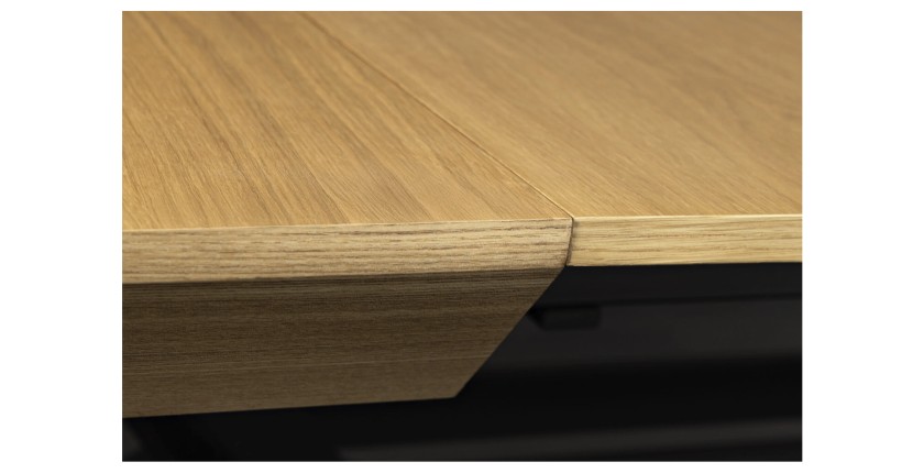 Table de salle à manger RADIAM – MDF plaqué noyer clair et métal – 200-320 cm – Extensible