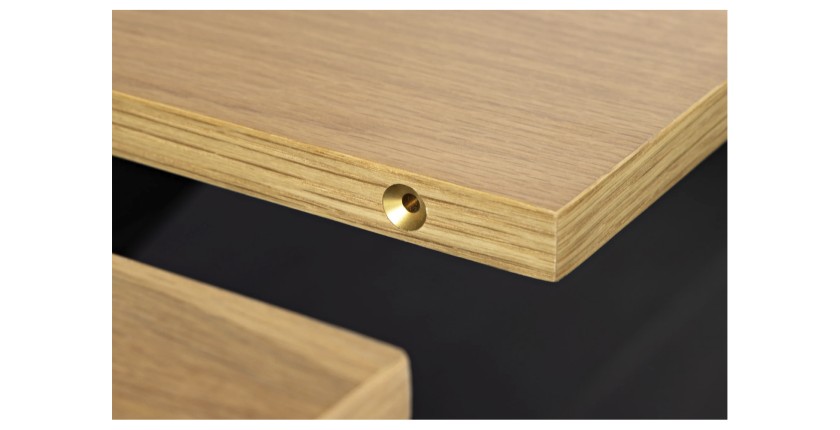 Table de salle à manger RADIAM – MDF plaqué noyer clair et métal – 200-320 cm – Extensible