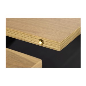 Table de salle à manger RADIAM – MDF plaqué noyer clair et métal – 200-320 cm – Extensible