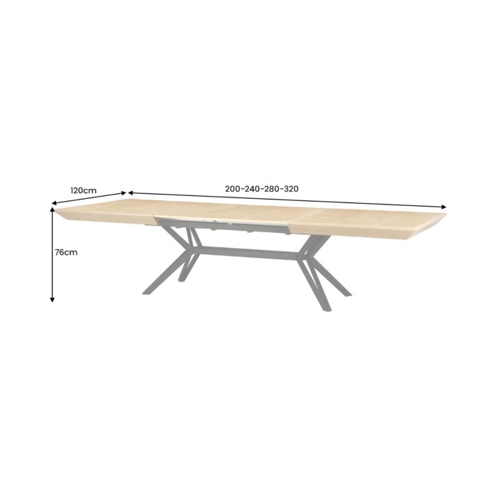Eettafel RADIAM – MDF met licht notenhoutfineer en metaal – 200-320 cm – Uitschuifbaar