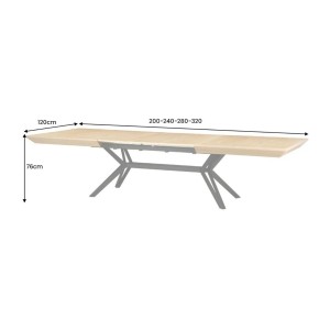 Table de salle à manger RADIAM – MDF plaqué noyer clair et métal – 200-320 cm – Extensible