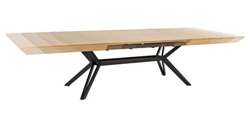 Table de salle à manger RADIAM – MDF plaqué noyer clair et métal – 200-320 cm – Extensible