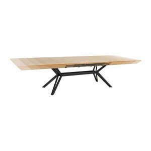 Table de salle à manger RADIAM – MDF plaqué noyer clair et métal – 200-320 cm – Extensible