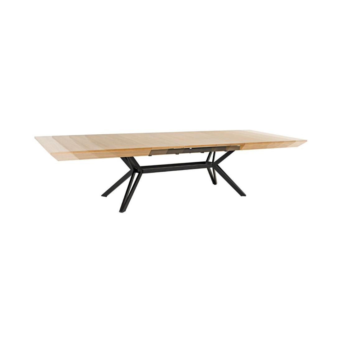 Table de salle à manger RADIAM – MDF plaqué noyer clair et métal – 200-320 cm – Extensible