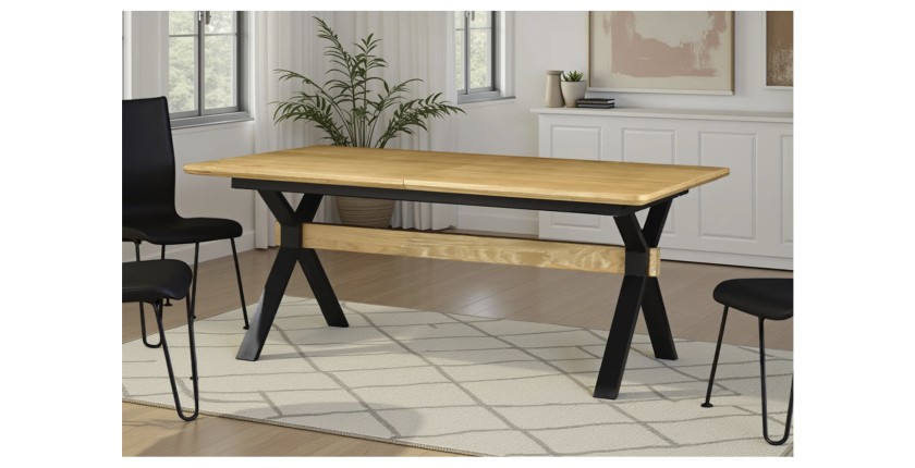 Table de salle à manger RADIAM – MDF plaqué chêne et métal – 180-300 cm – Extensible