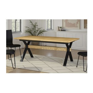 Table de salle à manger RADIAM – MDF plaqué chêne et métal – 180-300 cm – Extensible