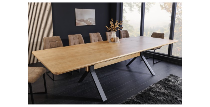 Table de salle à manger RADIAM – MDF plaqué chêne et métal – 180-300 cm – Extensible