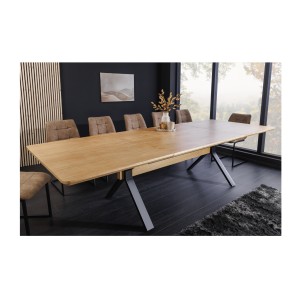 Table de salle à manger RADIAM – MDF plaqué chêne et métal – 180-300 cm – Extensible