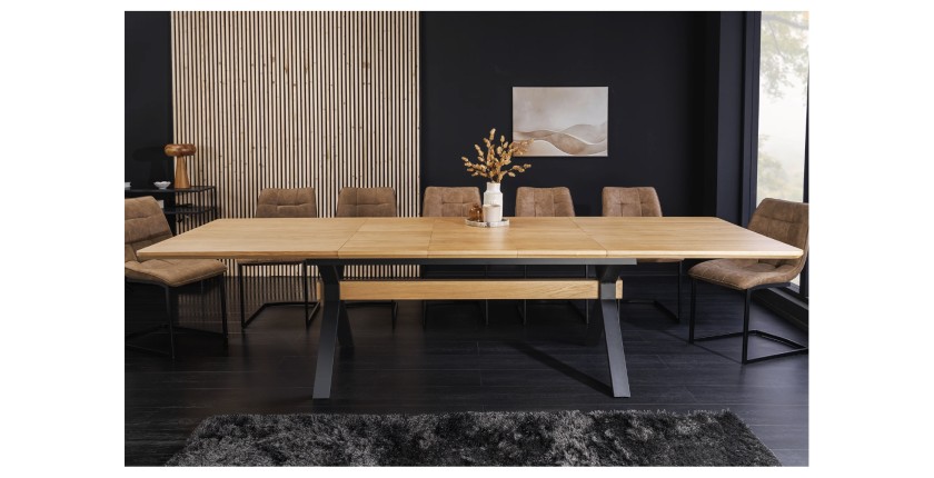 Table de salle à manger RADIAM – MDF plaqué chêne et métal – 180-300 cm – Extensible