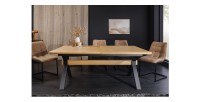 Table de salle à manger RADIAM – MDF plaqué chêne et métal – 180-300 cm – Extensible