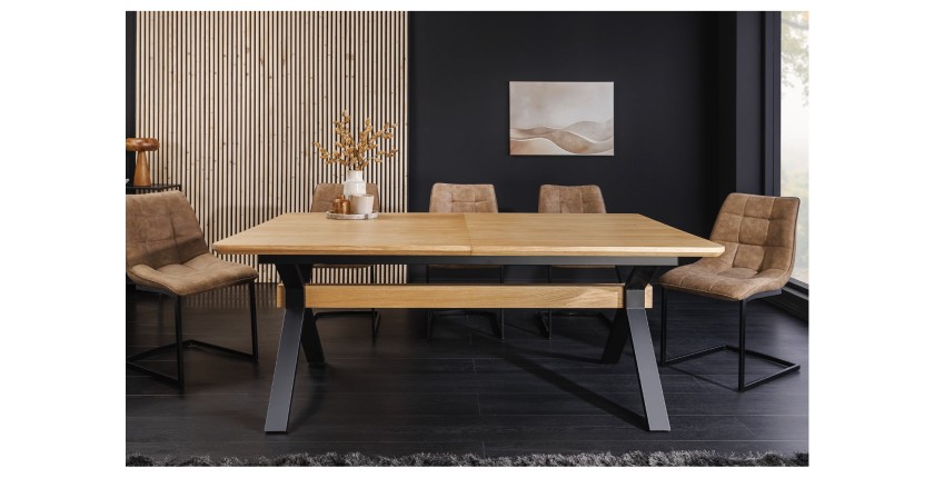 Table de salle à manger RADIAM – MDF plaqué chêne et métal – 180-300 cm – Extensible